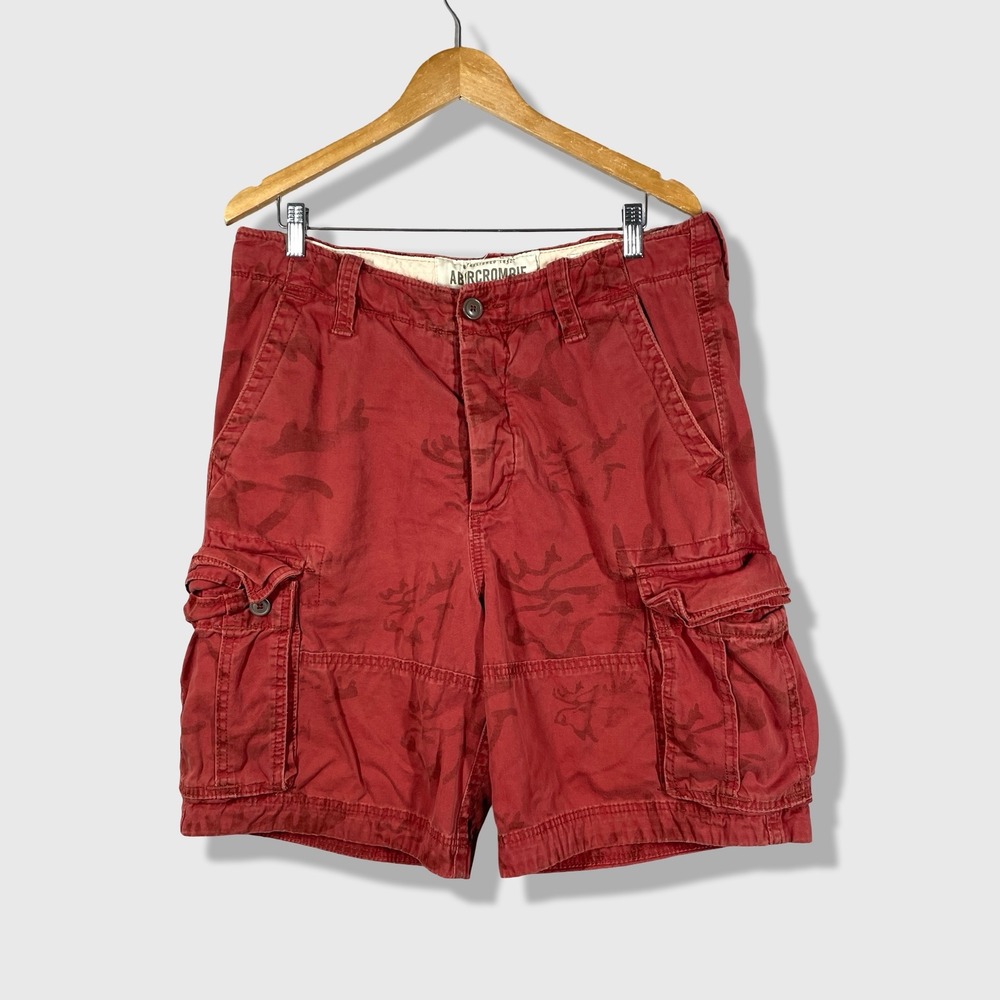 Abercrombie & Fitch Cargo Shorts Mens 34 Red Camo Gorpcore Rugged Y2K Utility
